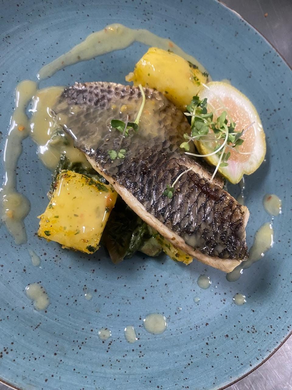 Fish, Charred Pineapple — Fine Dining